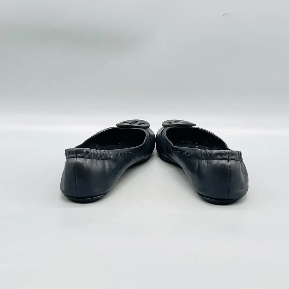 Tory Burch Shoes Womens 6.5 Black Leather Logo Ballet Flats Slip On Comfort